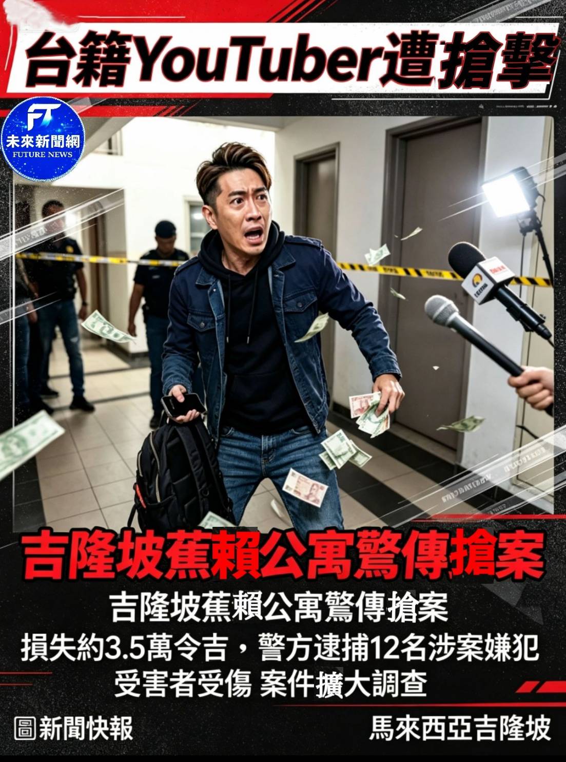台灣YouTuber馬來西亞遭搶！歹徒鎖定大筆現金　警方逮12嫌追回部分贓款