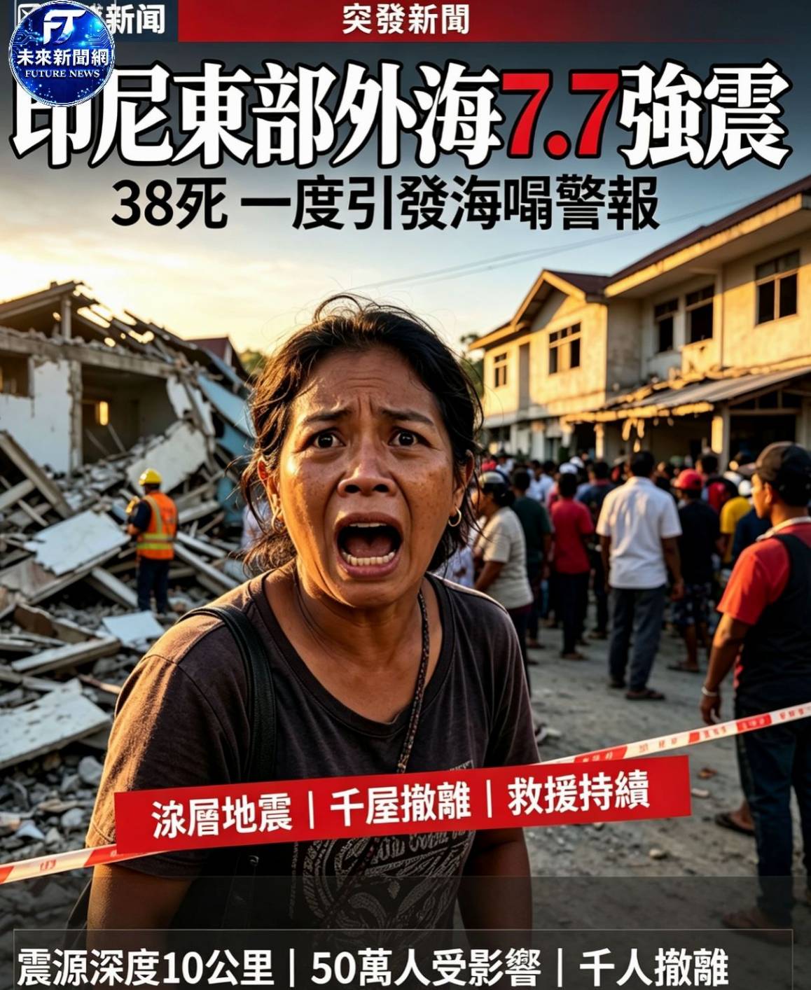 印尼東部外海規模7.7強震釀40死　一度發布海嘯警報、數千人緊急撤離