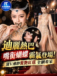 迪麗熱巴「嘴銜蝴蝶」霸氣登場！深V薄紗禮服驚艷紅毯　畫面登熱搜